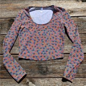 American Apparel Colorful #Dotted Floral Tile Long Sleeve Crop Top